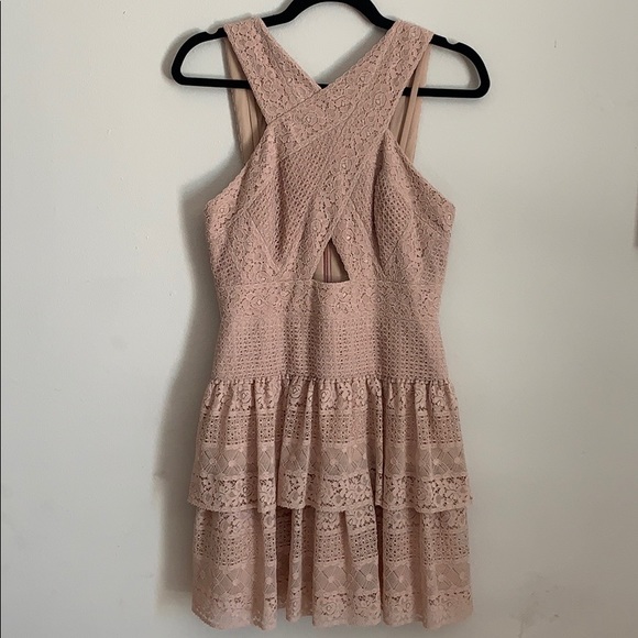knee length dresses for ladies BCBG Max Azria Karey Berry Pink Lace Open Back Evening Formal Dress si –  Queen City Resale main image 0